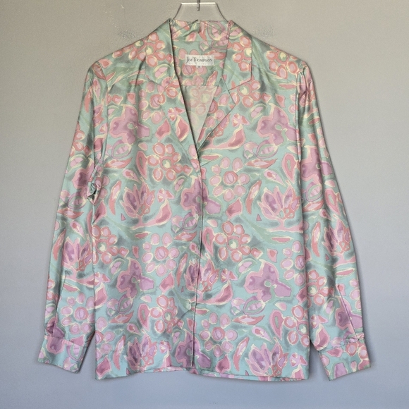 Vintage 80s Jim Thompson 100% Silk Cottagecore Pastel Button Down Blouse 8 - Picture 10 of 10